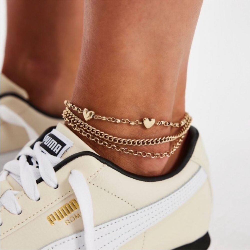 Free People layered heart chain anklet in gold tones - Picture 2 of 3